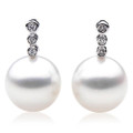 SE053    (AAA 12mm Australian South Sea Pearl Diamond Earrings 18k White Gold)