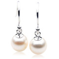 AE038  (AAA 7.5-8mm White Japanese Akoya Saltwater Pearl Earrings 18K Gold