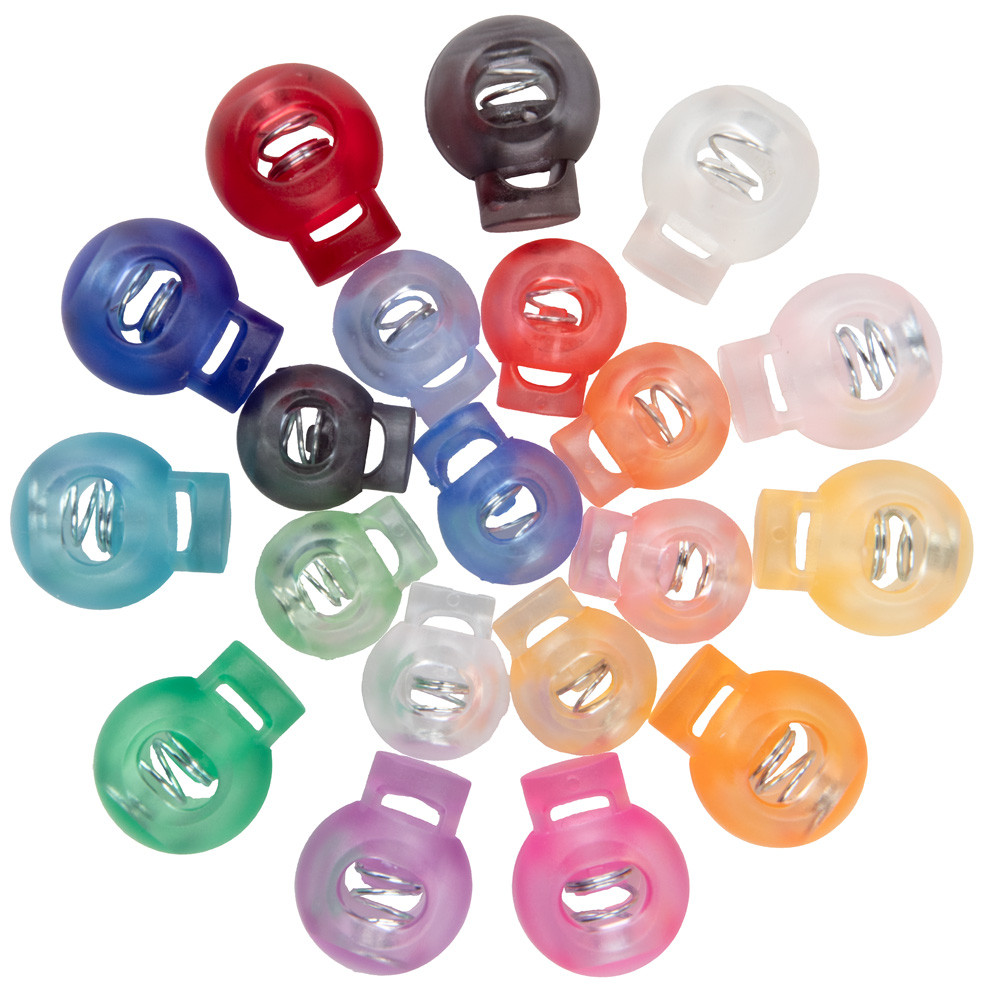 Clear Plastic Single Hole Spring Loaded Cord Locks - Various