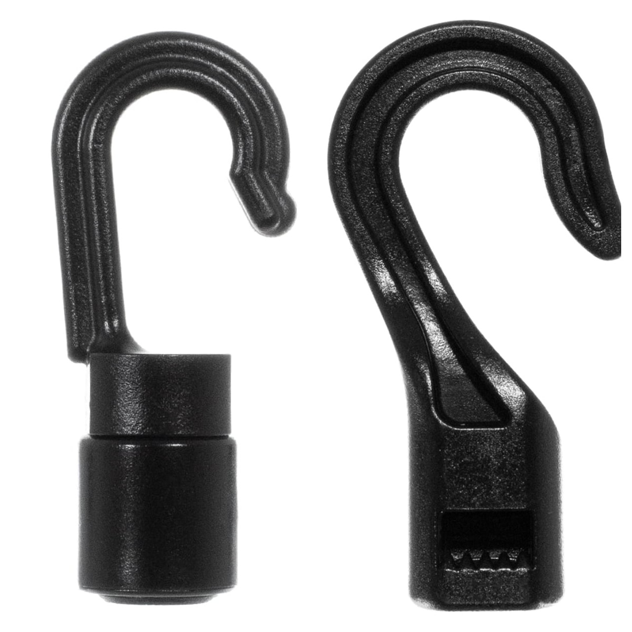 Black Hard Plastic Cord End Hooks with Open, Non-Locking Closure (5 Pack)