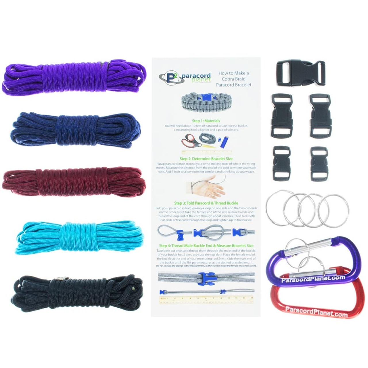 Paracord Planet 550lb Type III Paracord Combo Crafting Kits with Buckles 