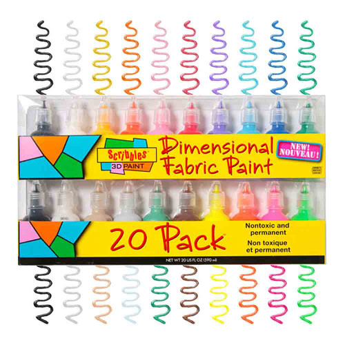 Scribbles 3D Fabric Paint - 80's pop colors - 1 ounce - 6 pieces 