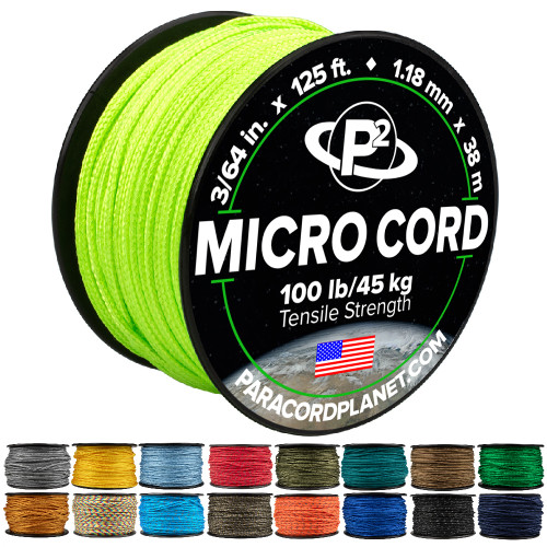 Micro Paracorde Tactique – 1,18 Mm, Vert Fluo, 38,1 M, Résistance 45,35 Kg – Bobine Compacte