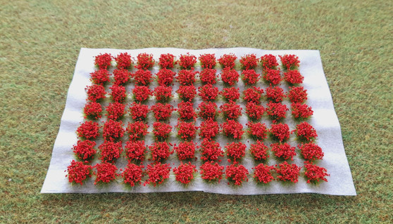 Self Adhesive 'Red' Flowered Grass Tufts (70)