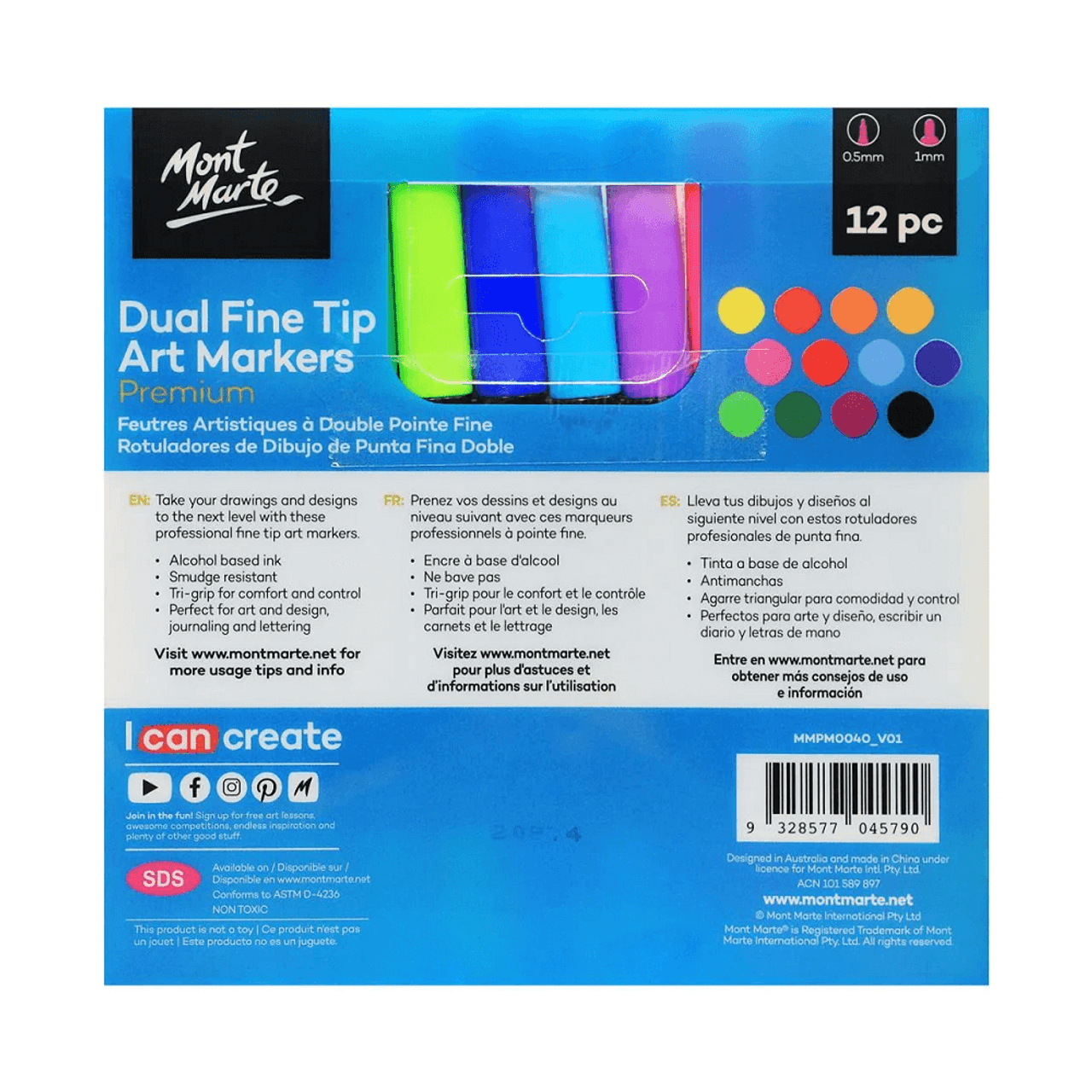 Dual Fine Tip Alcohol Art Markers Premium 12pc – Mont Marte Global