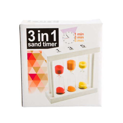 Looking for a timer to keep your routine on track? Our 3-in-1 Sand Timer has options for 1, 3, and 5 minutes, it's perfect for everything from brushing teeth to taking a quick break.