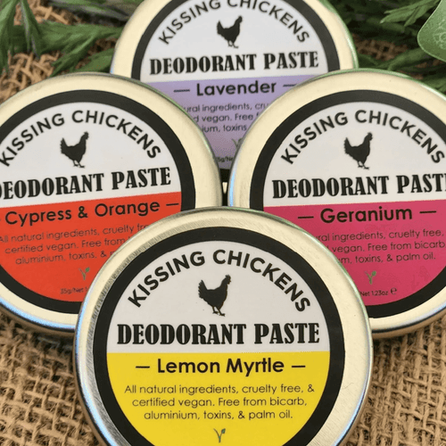 This soothing Kissing Chickens Deodorant Paste Tin 35gms, along with the beautiful blend of 100% pure essential oils, leaves your underarms smooth, nourished and smelling beautiful!