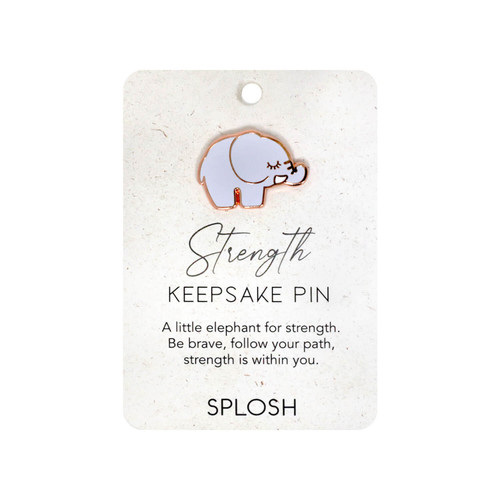 The Strength Keepsake Pin serves as a potent emblem of inner fortitude, resilience, and the courage to persevere, embodied in the timeless symbol of the elephant.