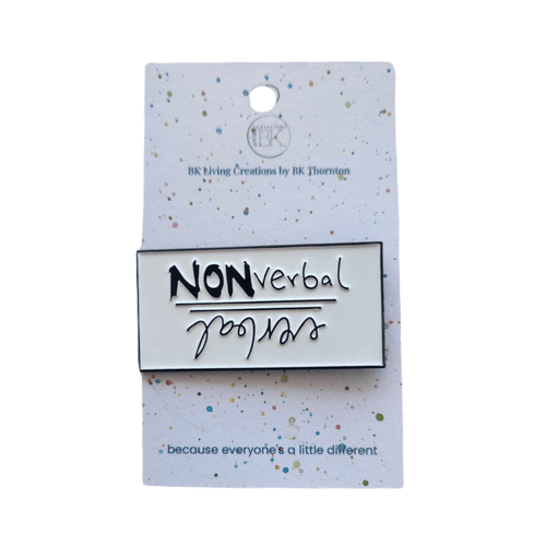 Whether you're having a moment of not speaking, need to be alone, or are open to conversation, the Verbal/Non-Verbal Reversible Lapel Pin helps you express yourself.