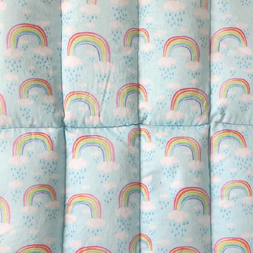 Embark on a journey through serene skyscapes with our Weighted Lap Blanket - Rainbow Clouds 2.5kg. A tactile haven, offering a comforting, gentle pressure.