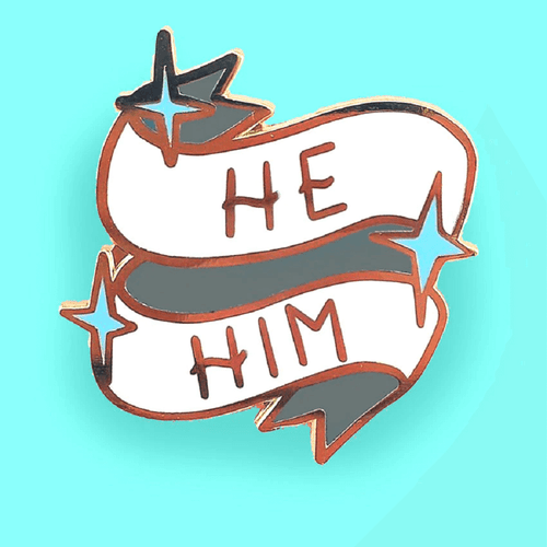 The Jubly-Umph - He/Him Pronoun Lapel Pin is a graceful and respectful way to communicate your preferred gender pronouns to others.