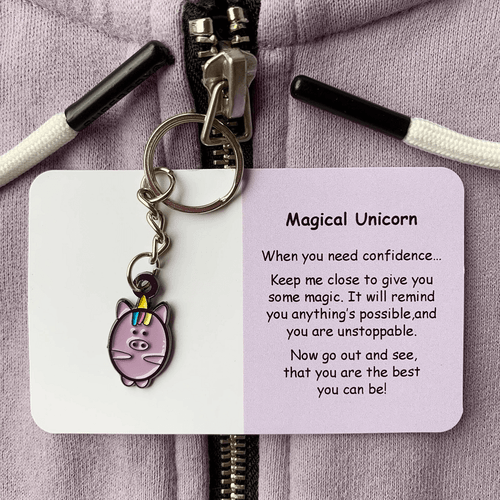 Every Little Joys Keyring - Magical Unicorn is a masterpiece created by Amelie, a young artist from New Zealand with a mission to uplift those struggling with mental health issues.