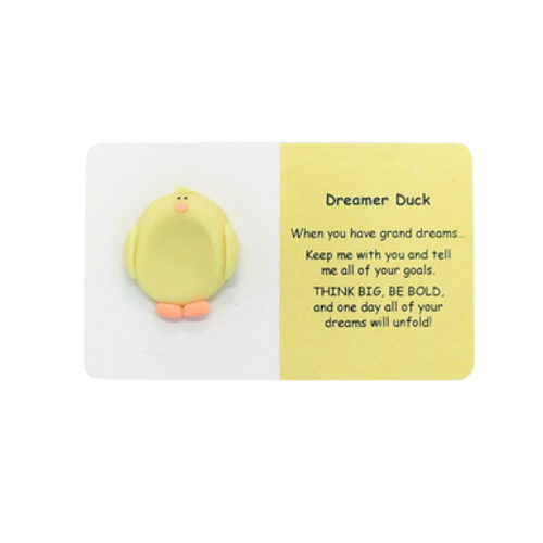 Each Little Joys Worry Stone - Dreamer Duck is hand crafted by teenage artist Amelie who is hoping to make a positive difference to people with mental health challenges.