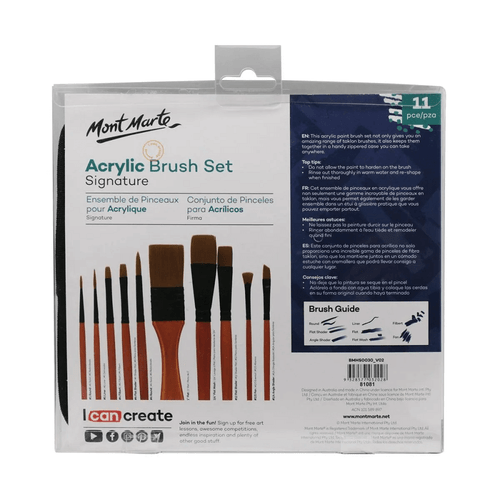 Mont Marte - Acrylic Brush Set in Case 11 Piece is a beautiful selection of taklon bristled brushes ideal for acrylic projects.