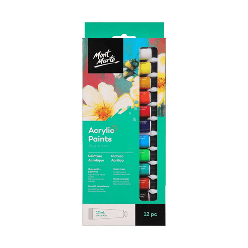 Mont Marte - Acrylic Paints 12 Pack allows you to create a wide range of textures and painting styles in a beautiful range of colours.