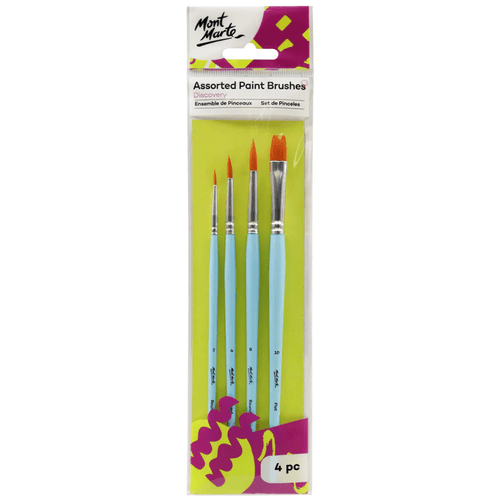 Mont Marte - Assorted Paint Brushes 4 Pack makes it easier than ever to get started in painting. Suitable for a range of mediums.