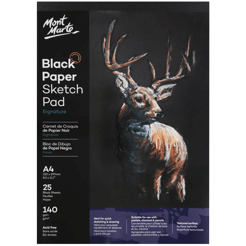 Mont Marte - Black Paper Sketch Pad is a marvellously versatile medium which can be used with a huge range of sketching media and craft projects.