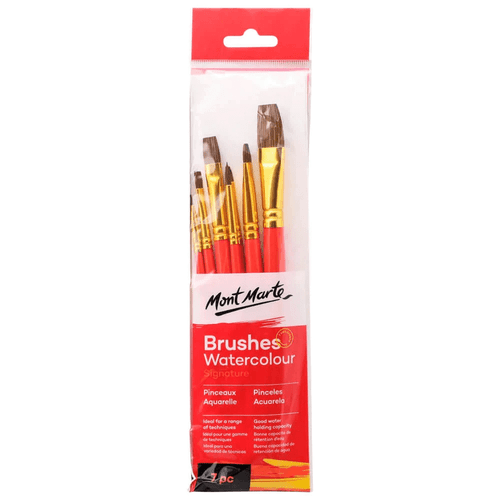 Mont Marte - Brushes Watercolour Signature 7 pack is a beautiful brush set with sleek metallic purple wooden handles.