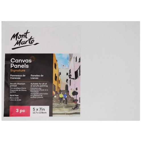 Mont Marte - Canvas Panels 12.7 x 17.8cm 3 Pack offers an inexpensive painting support with the look of painting on canvas.