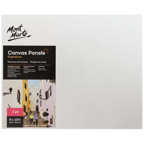 Mont Marte - Canvas Panels 20.3 x 25.4cm 2 Pack offer an inexpensive painting support with the look of painting on canvas.
