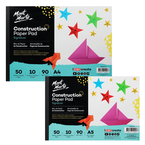 Mont Marte - Construction Paper Pad can be used for a range of creative projects such as scrapbooking, card making, origami and other paper crafts.