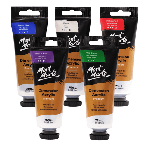 Mont Marte - Dimension Acrylic Premium 75ml is a high viscosity fine art paint that offers artists a new dimension in painting.  Vivid colours which dry to a radiant gloss finish.