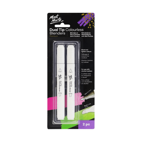 Mont Marte - Dual Tip Colourless Blenders 2 Pack feature a clear formula that allows you to blend and lighten alcohol markers.