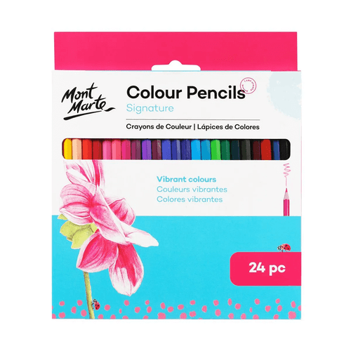 Mont Marte - Essential Colour Pencils 24 Piece have rich and velvety textures in a range of brilliant colours, perfectly suited for beginners and students.