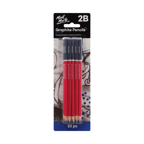 Mont Marte - Graphite Pencils 2B 10 Pack are great all-rounders & feature smooth leads that are easy to sharpen, making them ideal for both drawing and writing.