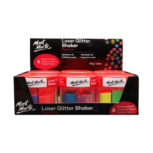 Mont Marte - Laser Glitter Shaker has 6 compartments with an exciting variety of vibrant, fluoro coloured ultra-fine textured glitter.