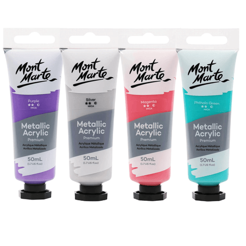 Add some sparkle to your art and craft projects with Mont Marte - Metallic Acrylic Premium 50ml available in a range of shimmering colours.
