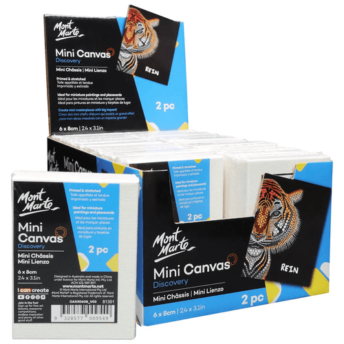 Mont Marte - Mini Canvas 6x8cm 2 Pack are ideal for miniature paintings and place cards. Create mini masterpieces with big impact.
