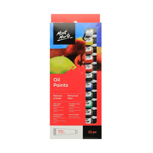 Mont Marte - Oil Paints 12 Pack comes with a range of warm and cool colours that feature high quality pigments and a beautiful, smooth consistency.