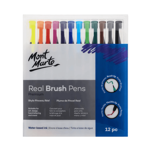 Create your way using Mont Marte - Real Brush Pens 12 Pack. The super flexible tip makes it easy to create a range of strokes.