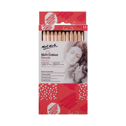 Create amazing portrait drawings with Mont Marte - Skin Colour Pencils 12 pack in 12 colours and made from red soft wood.