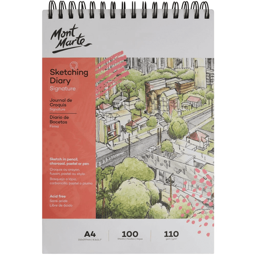 Mont Marte - Sketching Diary A4 is suitable for all large-scale notetaking, sketching and doodling. It can also be used as watercolour and painting.