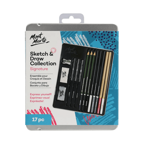 Express yourself with Mont Marte - Sketch & Draw Collection 17 Piece. It includes everything you need to draw, sketch, blend, shade and bring your masterpieces to life.