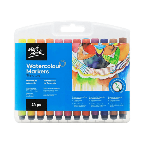 Mont Marte - Watercolour Markers 24 Pack have a tri-grip structure so they are comfortable & easy to hold. Great for all art projects, design work & crafty fun.