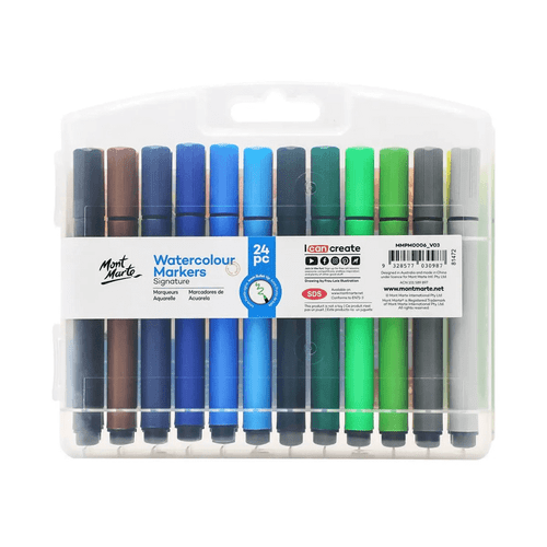 Mont Marte - Watercolour Markers 24 Pack have a tri-grip structure so they are comfortable & easy to hold. Great for all art projects, design work & crafty fun.