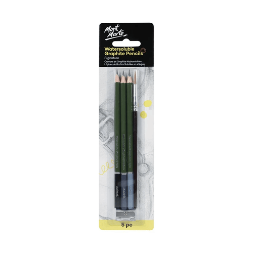 Discover the magic of Mont Marte - Watersoluble Graphite Pencils 5 Piece! This set is perfect for creating stunning watercolour effects in your drawings.