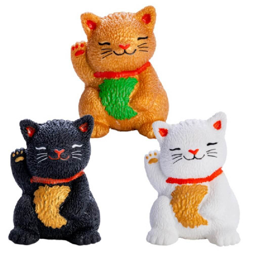 Meet the adorable waving kitty with a touch of realism in its fur texture! This delightful Pullie Pal Lucky Cat is filled with textured sand that retains the shape you mould it into.