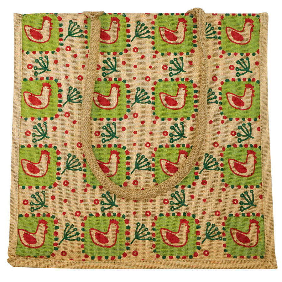 Chicken Jute Shopping Tote Bag