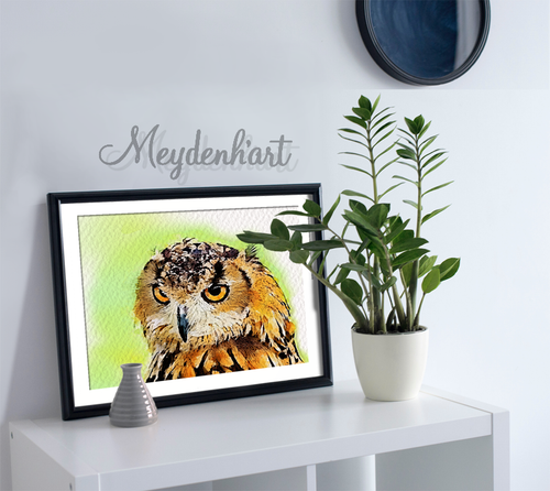 Digital art print, Owl face