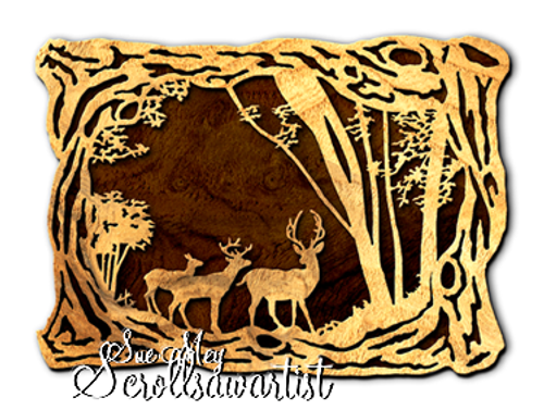 Wood frame with deer scene