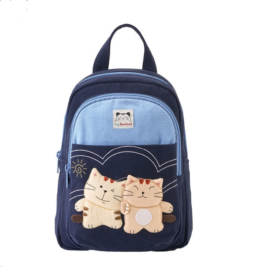 Unveil your playful side with the Purr-fect Voyage Daypack! This navy-blue backpack, adorned with two endearing cartoon-style cats sharing a loving embrace, is a testament to the whimsy of travel and everyday adventures. A subtle depiction of wavy lines and a sun adds to the backpack's charm, while a small cat-face logo on a label, reading "Le Ba0Bab", vouches for its authenticity. The combination of fun design and practicality makes this daypack a must-have for cat lovers and wanderlust souls alike. Whether you're setting out for an expedition or just heading to class, this backpack ensures you do it with style and a smile!