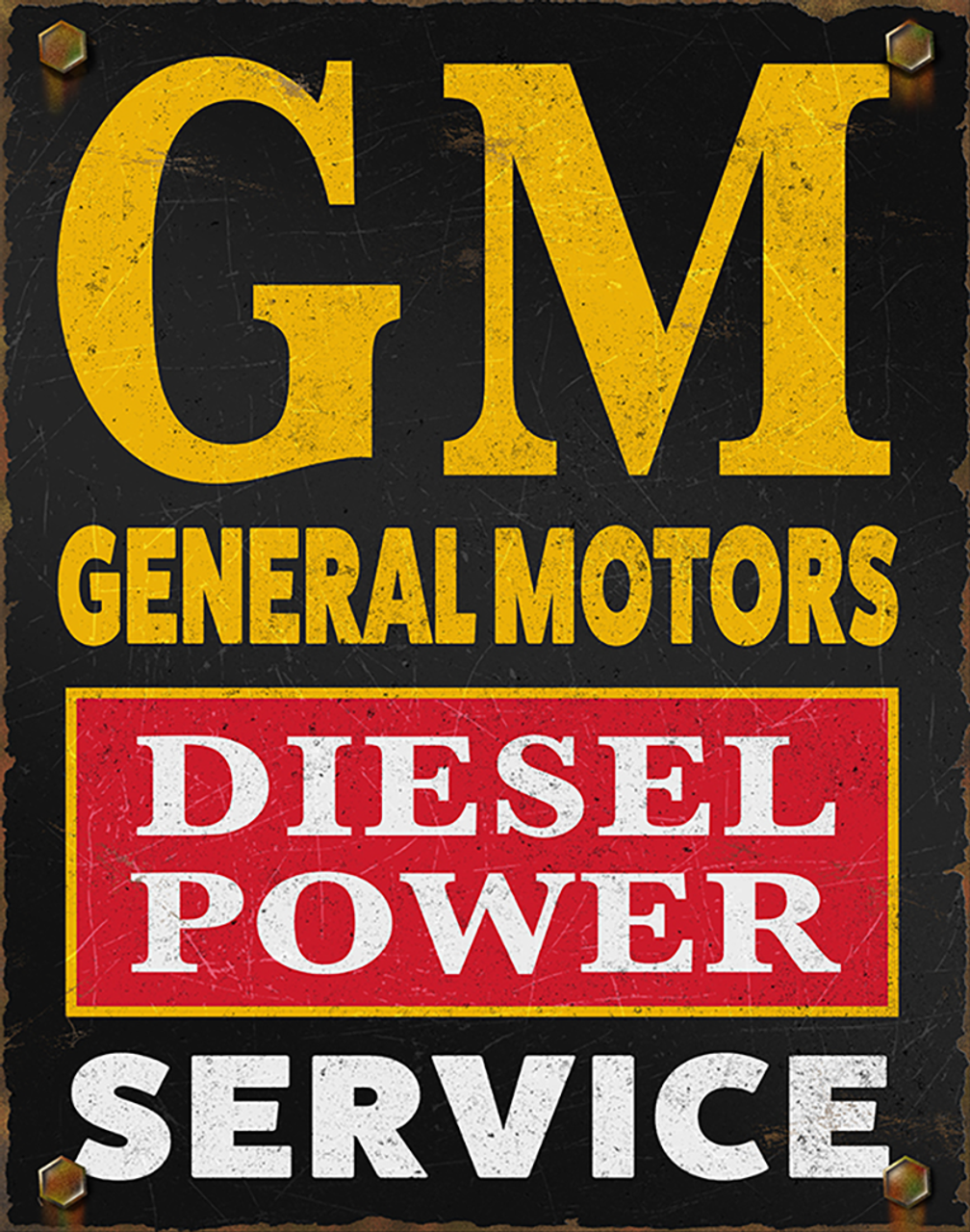 General Motors GM Brand: GM
Sign Material: Tin sign
Sign Size: 16in x 12.5in - 40.64cm x 31.75cm 
Print Layout: Vertical/Portrait
Made In: U.S.A