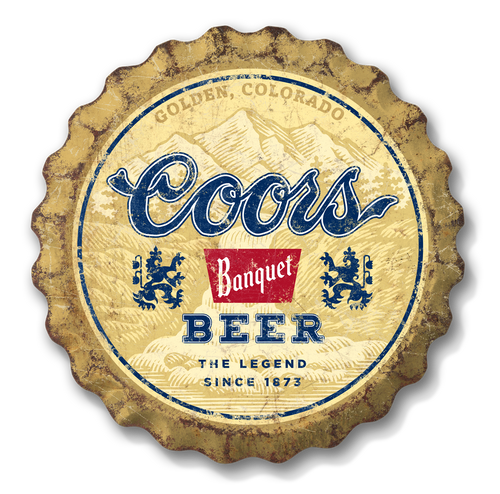 Molson Coors Coors Banquet Weathered Bottle Cap-18"Dia.
