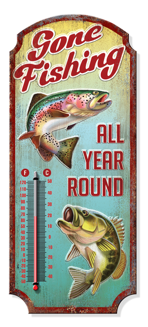 Thermometer - Gone Fishing 17.5" x 7.5"