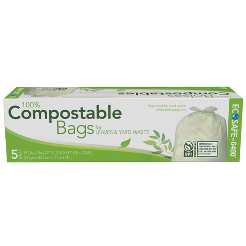 Eco-Safe Compostable Lawn & Leaf Bags Twist Tie - 39 gal 5 pk