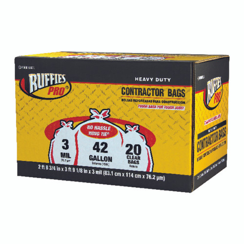 Ruffies Pro Contractor Bags Wing Ties - 42 gal 20 pk